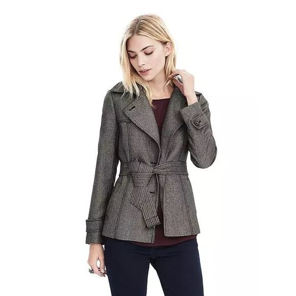 Banana Republic Women’s Sz 4 Houndstooth Blazer with Buckle Sash Workwear Office - Picture 1 of 16